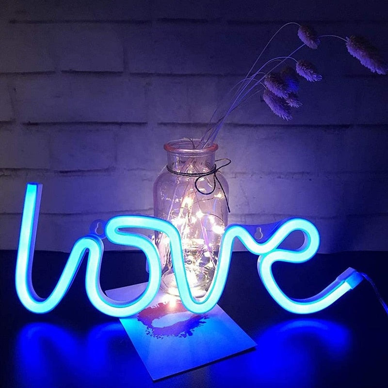 Luces LED de neón con forma de amor, lámpara de señal de luz nocturna, batería USB, luz nocturna de doble alimentación para interior, Navidad, boda, cumpleaños